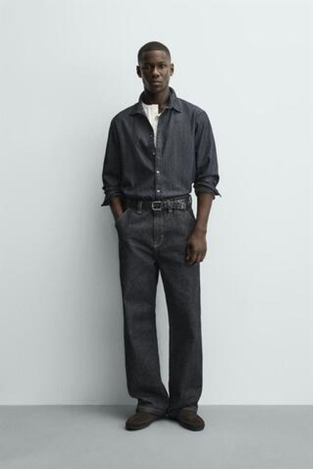 ZARA ДЖИНСЫ ЧИНОС С ВЫШИВКОЙ В ВИДЕ СЕРДЕЦ, СИНИЙ