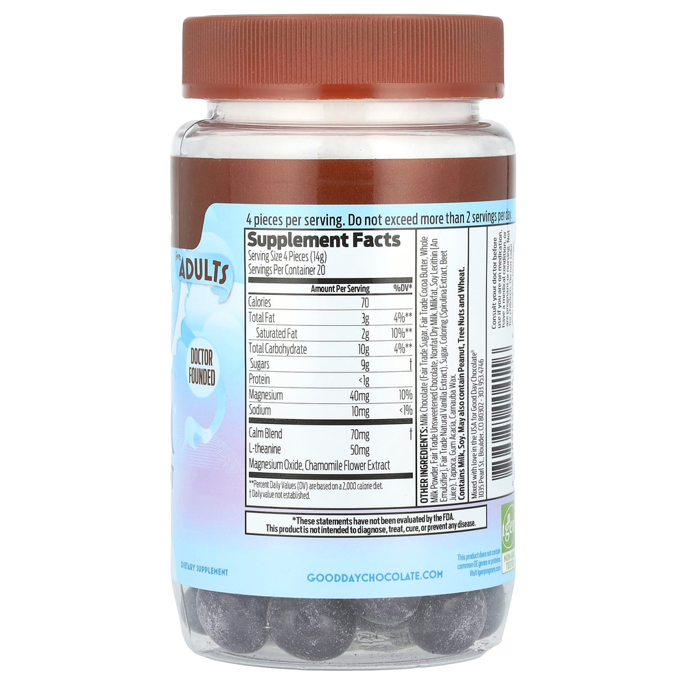 Good Day Chocolate, Calm, для взрослых, молочный шоколад, 80 кусочков, покрытых оболочкой