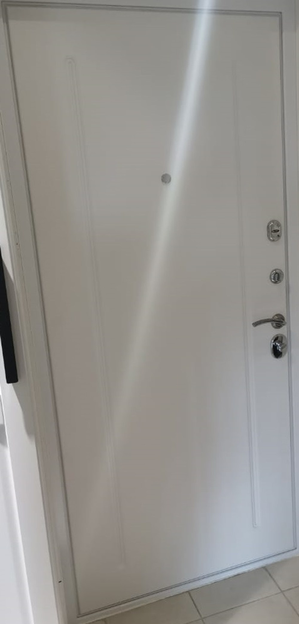Входная металлическая дверь Рекс 30 Кварц черный / ФЛ-68 Силк сноу (белый матовый, без текстуры)