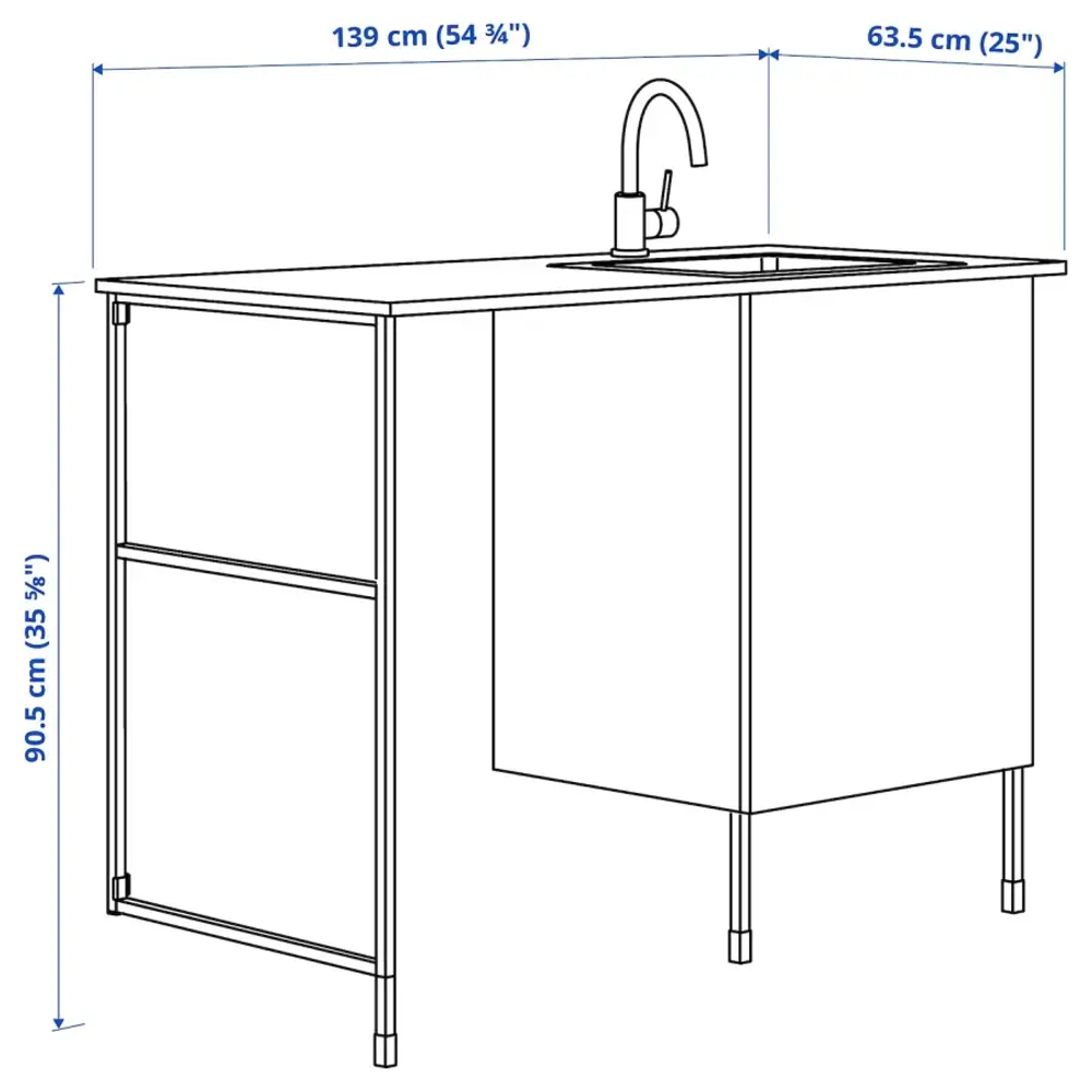 Шкаф под раковину - IKEA ENHET, 139х63.5х90.5 см, белый/серый/антрацит, ЭНХЕТ ИКЕА