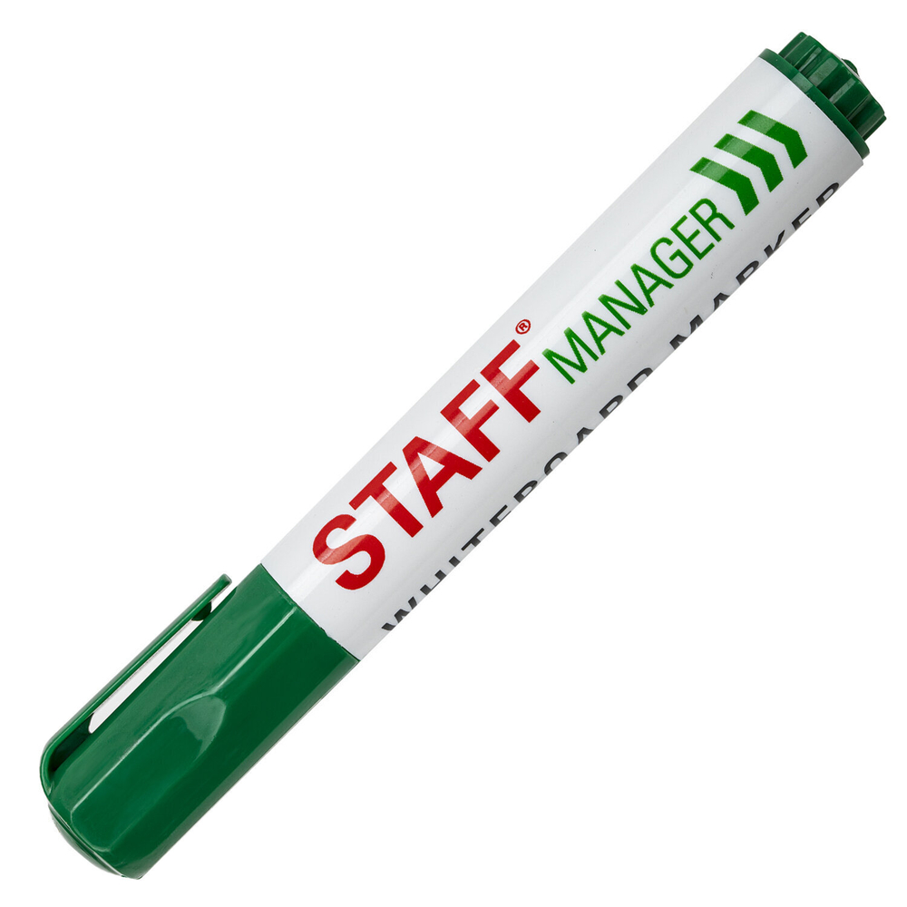 Маркер стираемый для белой доски зеленый STAFF "Manager" WBM-491 5 мм с клипом (48 штук в упаковке)