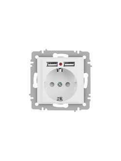 Розетка 1-м СП Accent 6-410-01М 16А IP20 250В P+E Schuko защ. шторки + 2хUSB бел. матов. Intro Б0063691