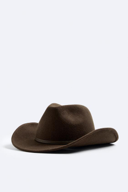 ZARA ШЛЯПА В КОВБОЙСКОМ СТИЛЕ С ЛЕНТОЙ, КОРИЧНЕВЫЙ