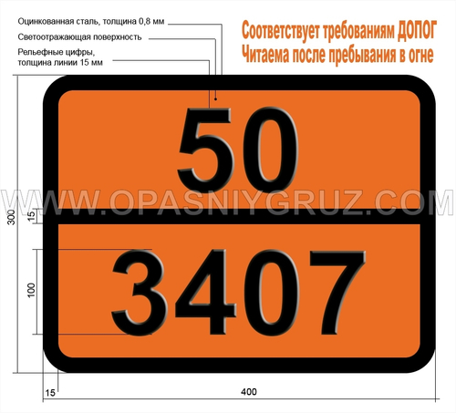 Табличка Опасный груз 50-3407 ХЛОРАТА И МАГНИЯ ХЛОРИДА СМЕСИ РАСТВОР