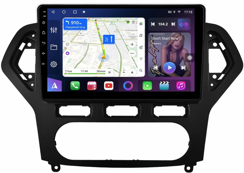 Магнитола для Ford Mondeo 4 2007-2010 (рамка черная) - FarCar 1231M монитор 10" QLED на Android 13, 8 ядер (TS18), CarPlay, 4G SIM-слот