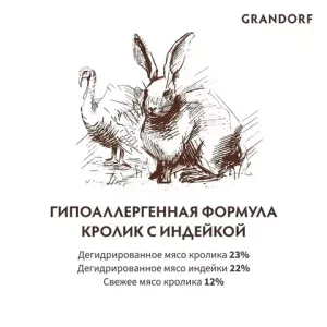 Сухой корм Grandorf DOG Rabbit&Turkey MED&MAXI для взрослых собак средних и крупных пород, кролик с индейкой
