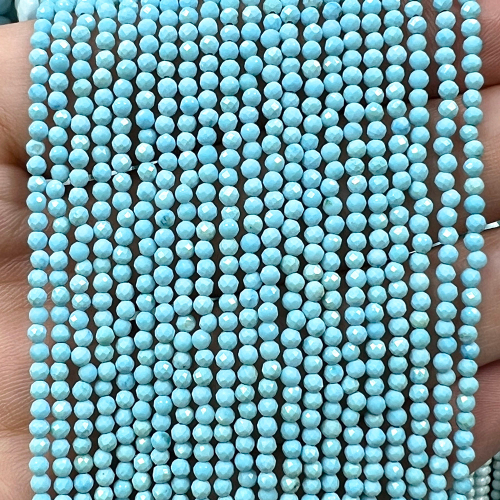 Турквенит Голубой натуральный, бусины граненые 2 мм, на нитке 38 см
