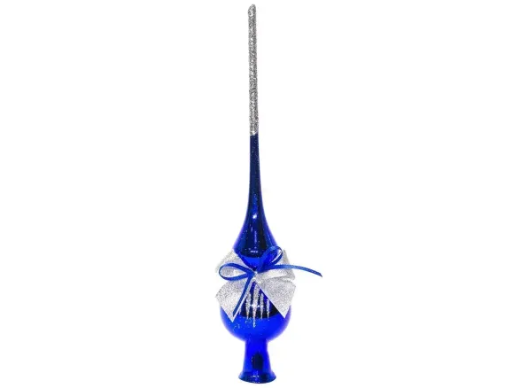 С281/2 Елочная макушка Лучик, стекло, синий, Ёлочка