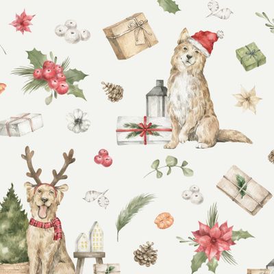 Новогодние собаки, подарки, елка