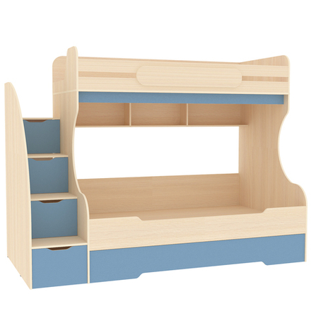 Трехъярусная кровать КарИВи БИГ  Дуб Молочный Светло-синий, голубой
