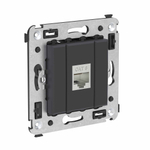 Компьютерная розетка RJ-45 без шторки в стену, кат.6 одинарная экранированная, "Avanti", "Черный матовый"