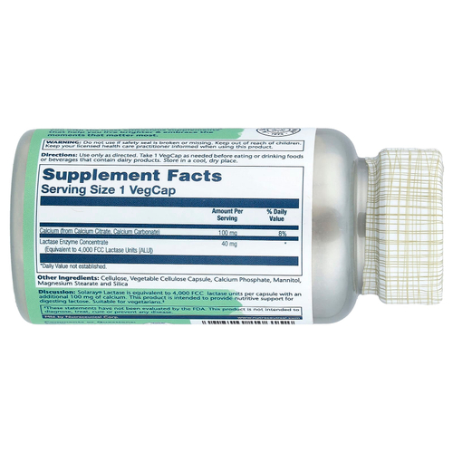 Solaray, лактаза, 100 растительных капсул