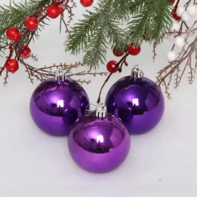 Новогодние шары 7 см (набор 3 шт) «Глянец», фиолетовый
