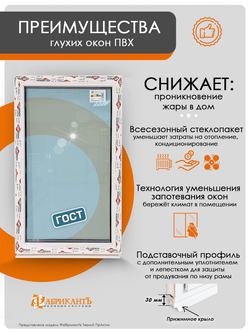 Пластиковое окно 1100 х 700 ТермА Практик с глухой створкой