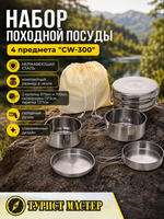 Набор посуды походной (2котелка 970мл и 700мл , сковородка 15*3см, тарелка 13*1см) CW-300