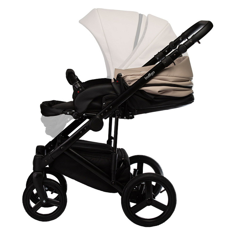 Детская коляска Indigo Tour Eco 2 в 1 Te01 черная кожа+бежевая кожа