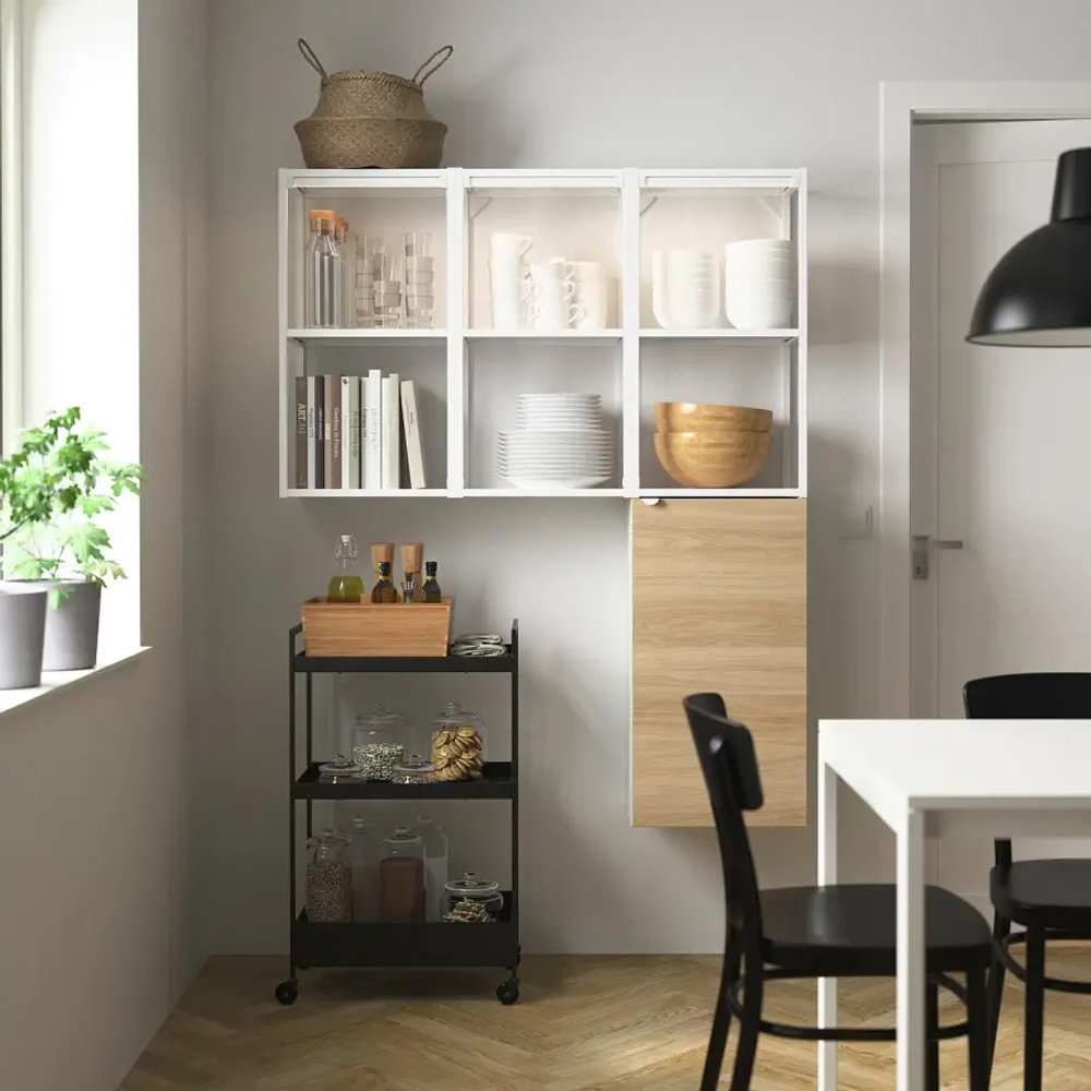 Книжный шкаф -  ENHET IKEA/ ЭНХЕТ ИКЕА, 150х120 см, белый/под беленый дуб