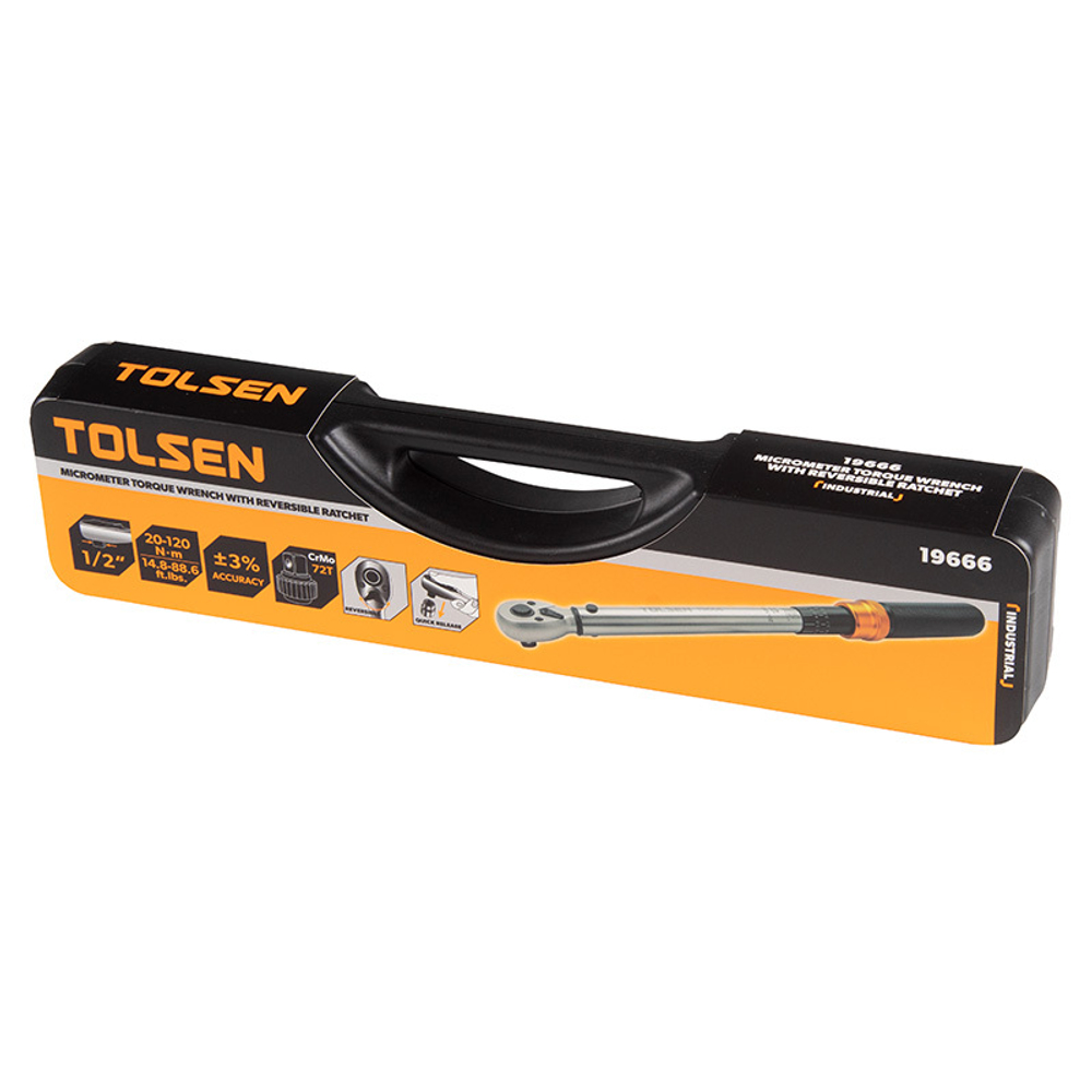 TOLSEN (TT19666) Динамометрический ключ 1/2", 20-120 Нм, для левой и правой резьбы, кейс