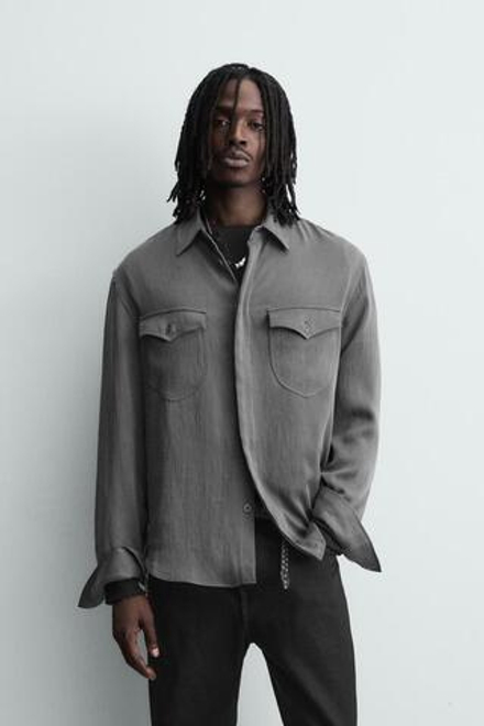 ZARА СВОБОДНАЯ РУБАШКА С КАРМАНАМИ, СЕРЫЙ