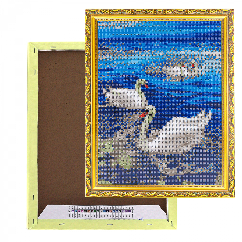 Алмазная мозаика Alingar, на подрамнике, с полным заполнением, (глянц) дизайн рамка, 30х40 см, 20 цветов, "Лебеди"