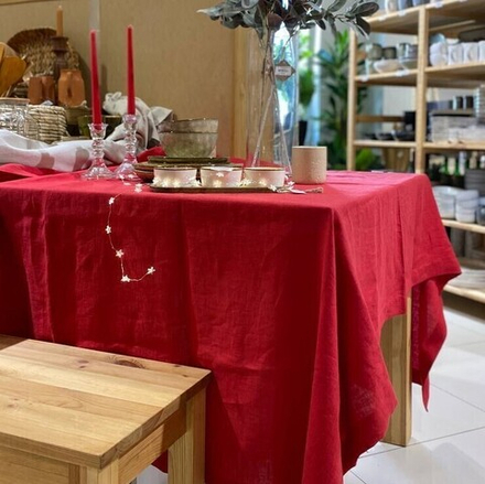 Скатерть льняная красная 125*260 см