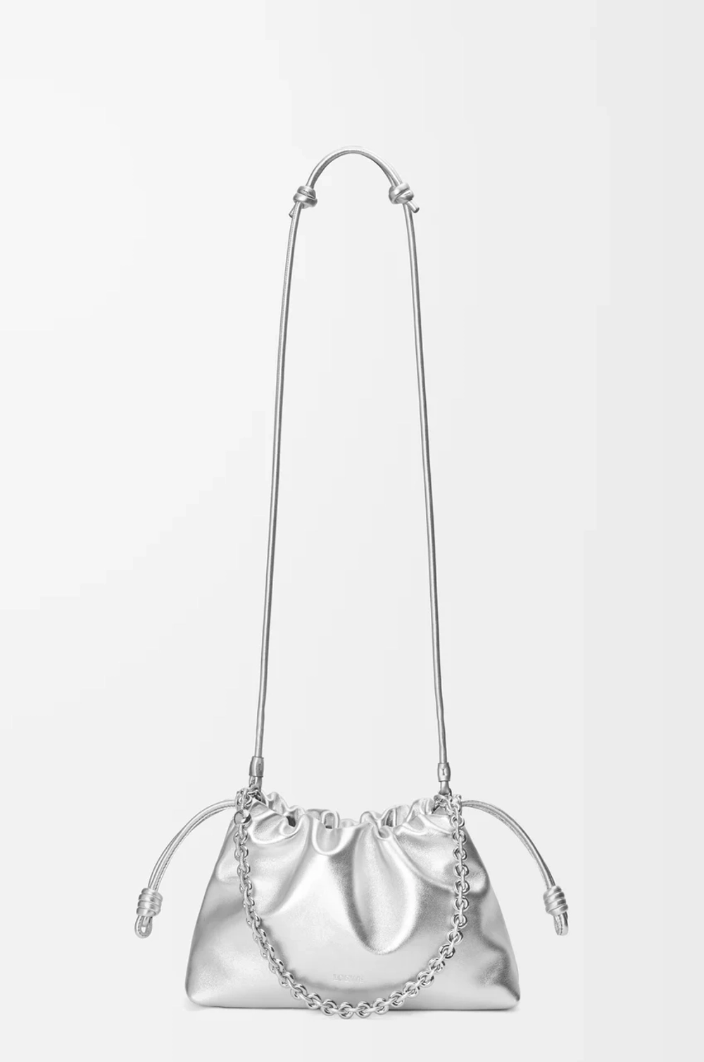 Loewe Средняя сумка-клатч Flamenco из ламинированной овечьей кожи, серебряный