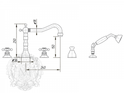 Смеситель для ванны на 5 отверстий Migliore Arcadia, хром ML.ARC-8380  схема