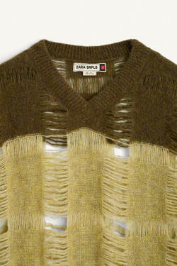 ZARA ТРИКОТАЖНЫЙ СВИТЕР СВОБОДНОГО КРОЯ С ВОЛОКНОМ АЛЬПАКИ, ОТТЕНКИ ЗЕЛЕНОГО