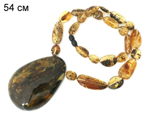 Колье из зелёного янтаря с большим кулоном (61208)