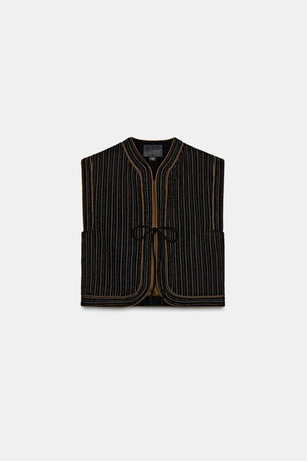 ZARA СТЕГАНЫЙ БАРХАТНЫЙ ЖИЛЕТ ZW COLLECTION LIMITED EDITION, ЧЕРНЫЙ