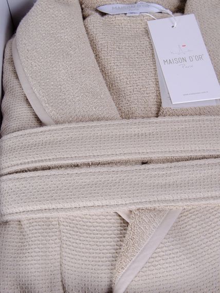QUATTRO КУАТТРО бежевый вафельно- махровый халат  Maison Dor Турция