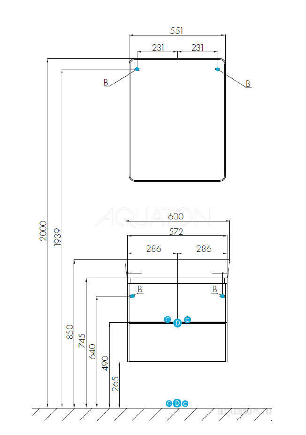 Тумба под раковину Aquaton Скай PRO 60 белый глянец 1A238201SY010