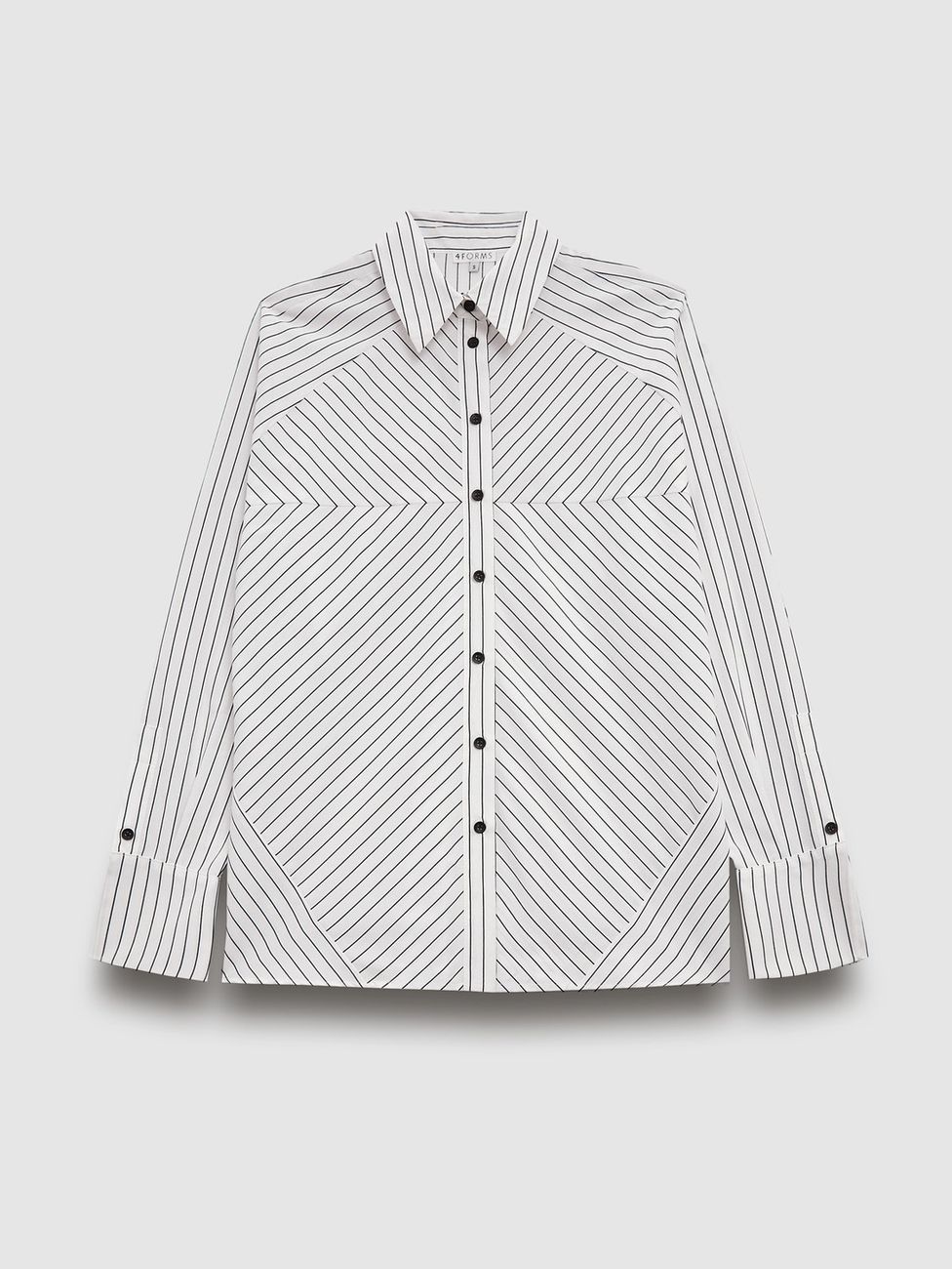 Рубашка прямая комбинированная в полоску, черно-белый