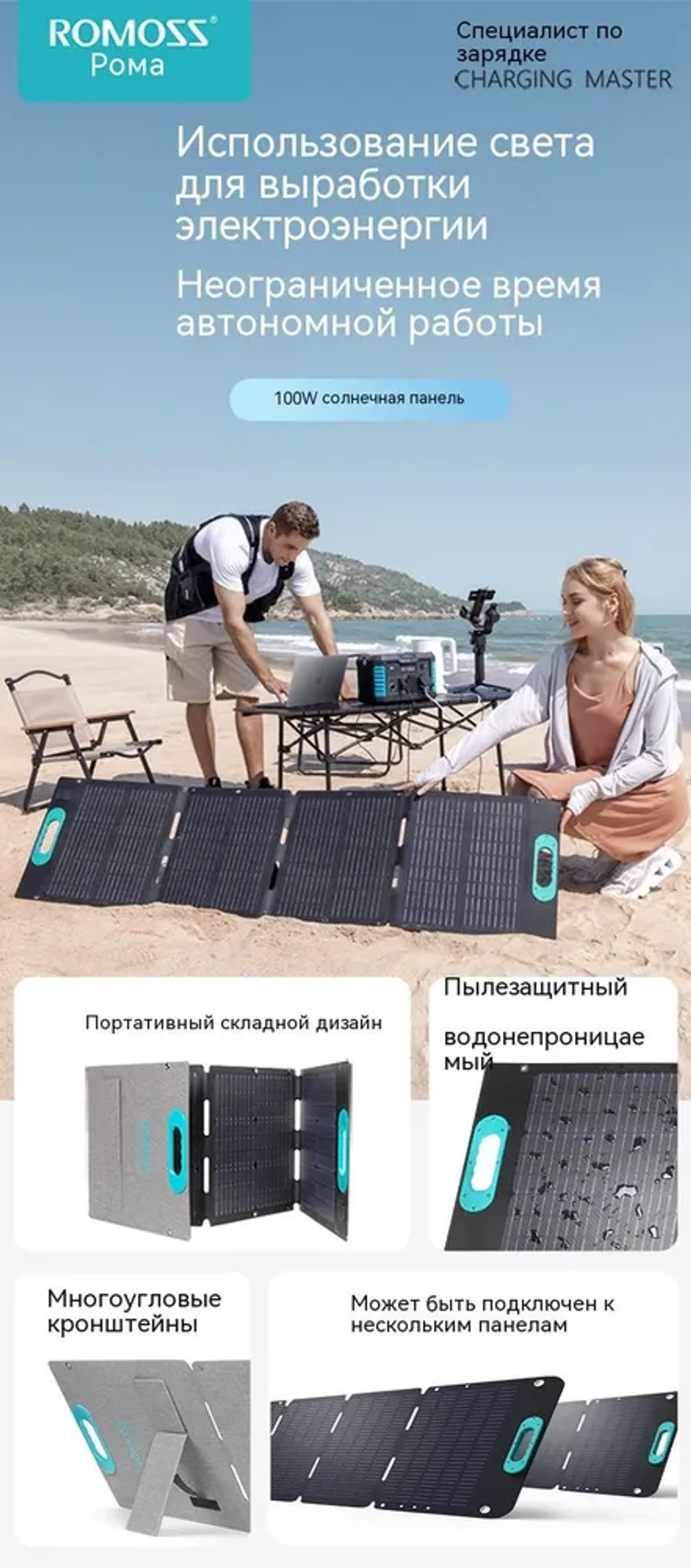 Портативная солнечная панель Romoss RSP100 100 Вт