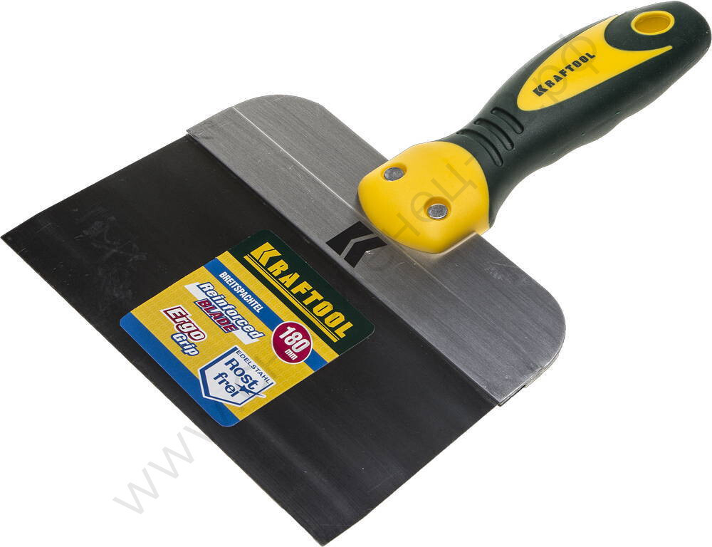 KRAFTOOL 180 мм, широкое полотно алюминиевая направляющая двухкомпонентная ручка, нержавеющий, Фасадный шпатель (10036-180)