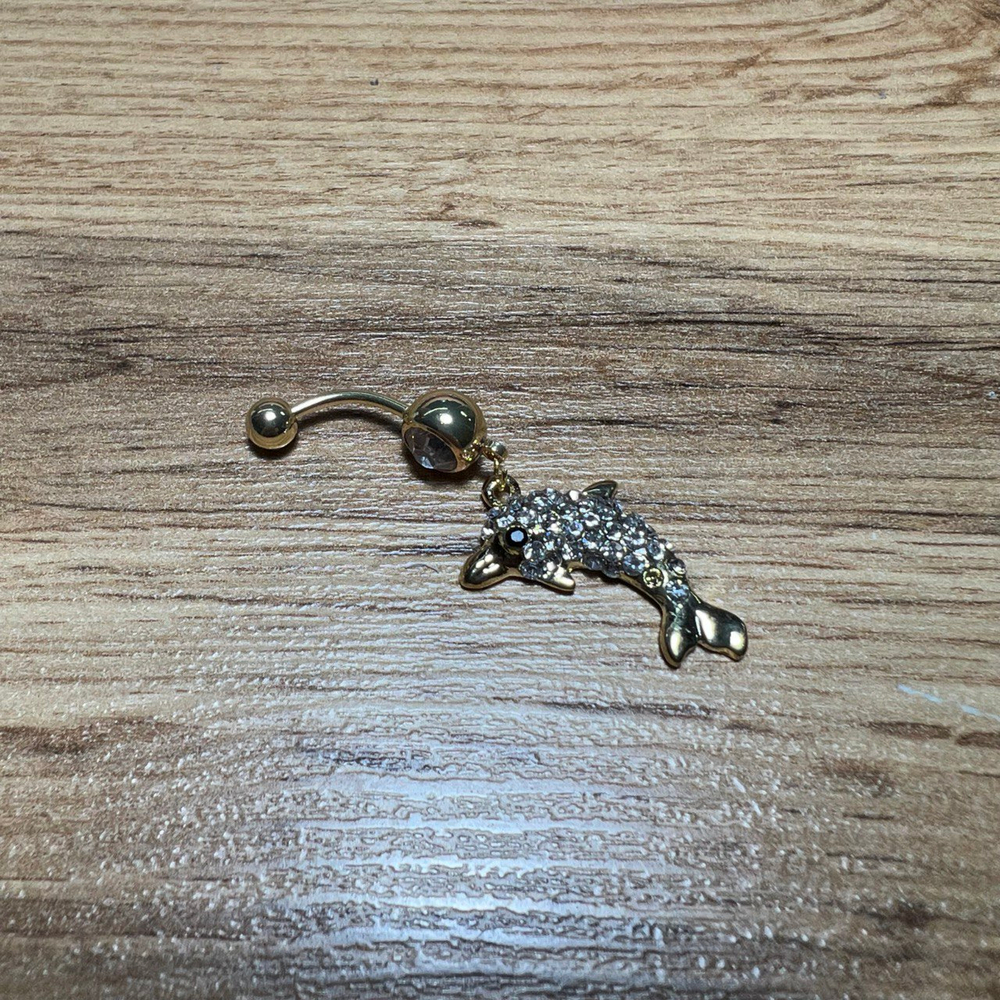 Пирсинг Body Piercing Дельфин стразы серебристые металл золотистый
