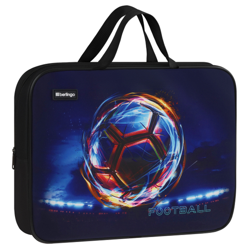 Папка текстильная с ручками 1 отделение, А4 "Cyber Football", 350*265*80мм, текстиль, на молнии, Berlingo