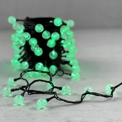 Светодиодная гирлянда шарики Пузырьки 10 м., 220V., 100 зеленых LED ламп 23 мм., коннектор, черный ПВХ, LTC (PCS-100B-G)