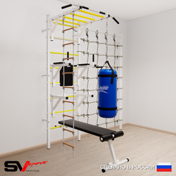 Шведская стенка Sv Sport усиленная 66220 (Турник рукоход/Брусья/Стойка/Скамья/Лестница/Цепь/Мешок 22кг/Канатный лаз)