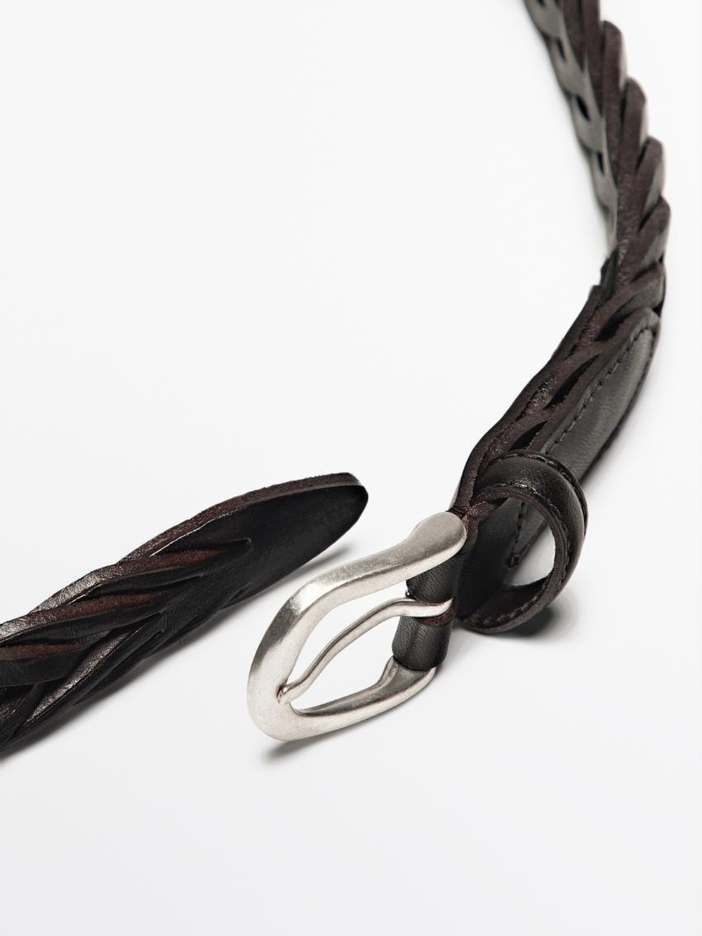 Massimo Dutti Плетеный кожаный ремень, коричневый