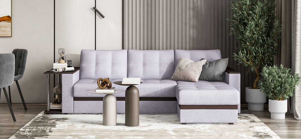 Угловой диван Атланта НПБ Рогожка Мальмо платина