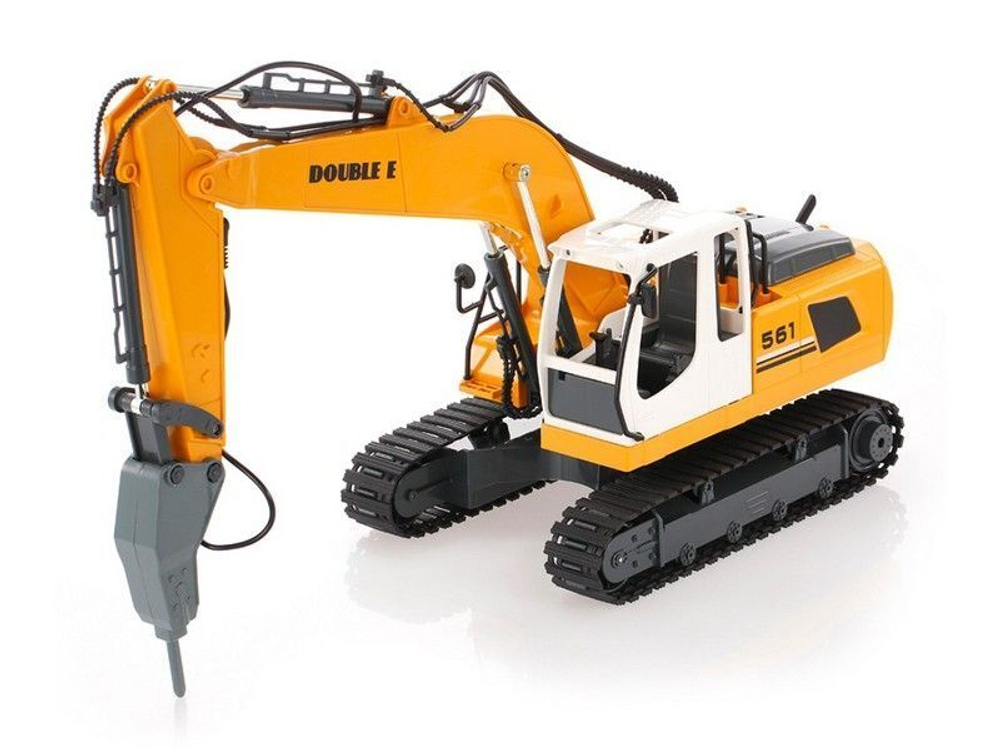 Радиоуправляемый экскаватор Double Eagle 1:16 с металлическим ковшом и отбойным молотком, для детей и строительных игр