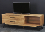 Тумба под телевизор, 160х42х55, Флеверс, с ящиками, напольная, из массива дуба с металлом, MAKOSA