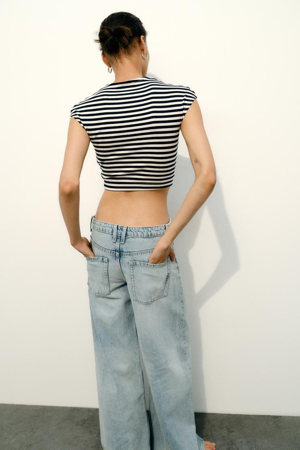 ZARA УКОРОЧЕННЫЙ ТОП ИЗ ХЛОПКА И МОДАЛА, ПОЛОСКИ