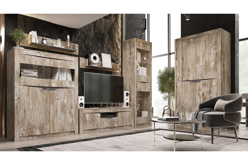 Шкаф двухстворчатый для одежды Ривьера, Дуб Юкон, Бетон темный