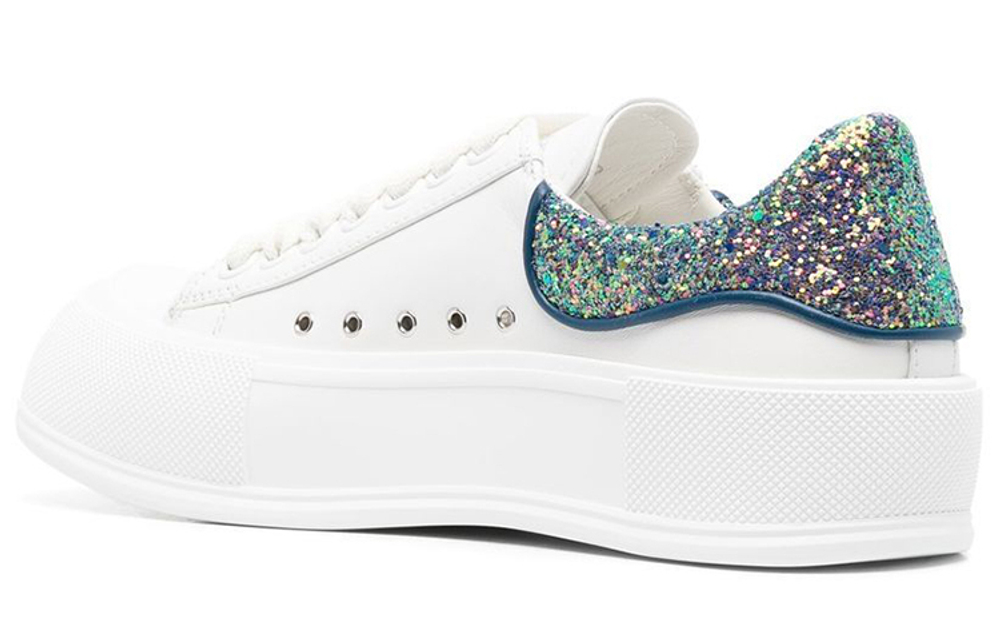 Alexander McQueen Alexander McQueen Deck Runway Leather Sequined Glitter Fashion Sneakers Women's White