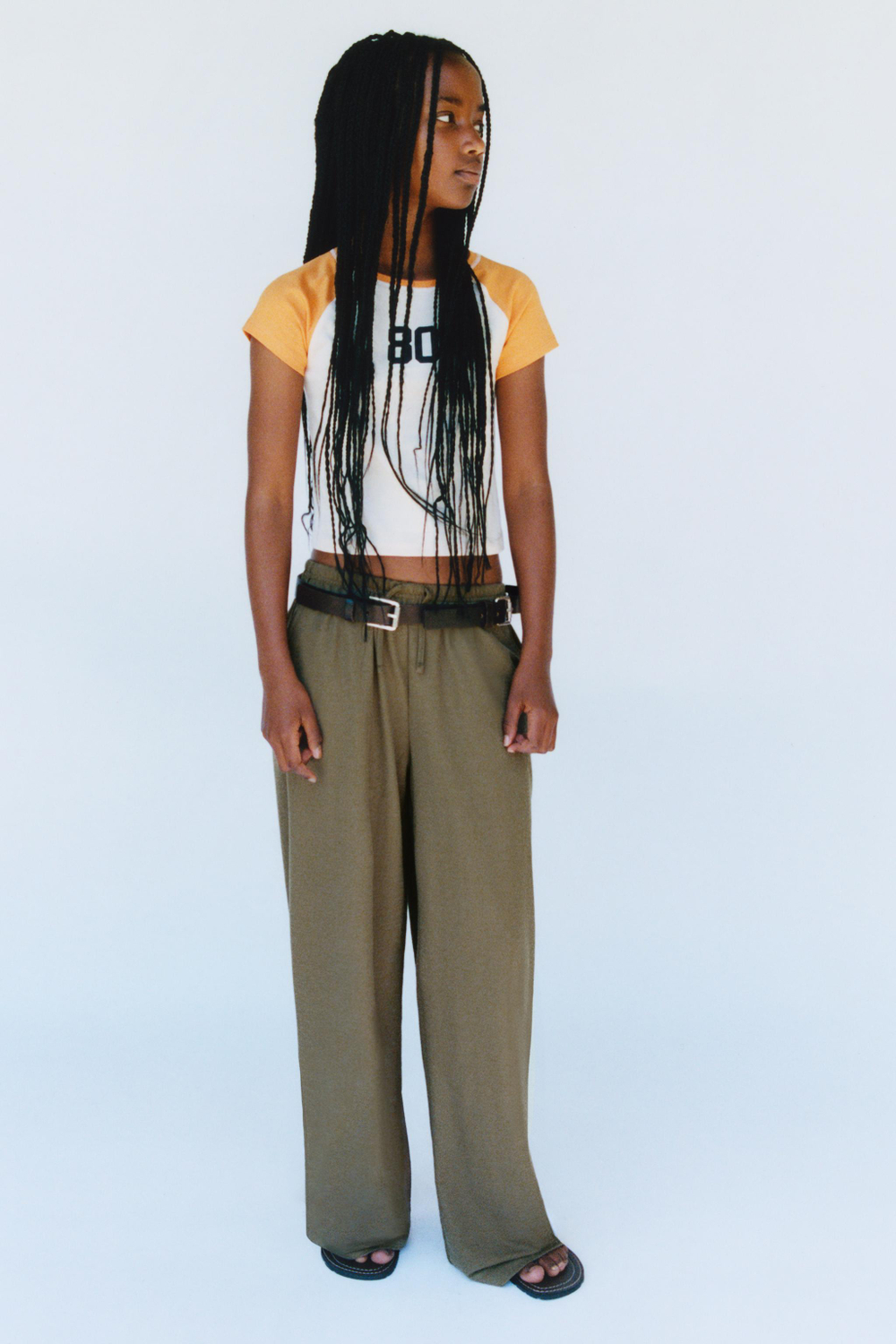 ZARA БРЮКИ WIDE LEG СВОБОДНОГО КРОЯ, ХАКИ