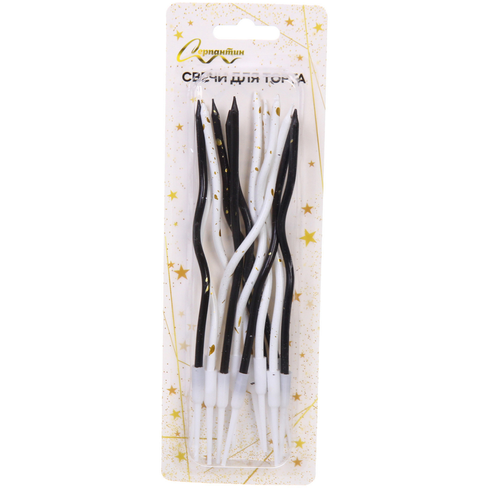 Свечи в торт «Волшебный узор» 12 шт. 14,5 См, белый/черный