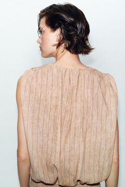 ZARA ТОП-БАЛЛОН В ПОЛОСКУ, СВЕТЛО-КОРИЧНЕВЫЙ