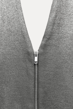 ZARA ТОП ИЗ БЛЕСТЯЩЕЙ ТКАНИ С ГОРЛОВИНОЙ ХАЛТЕР, АНТРАЦИТОВО-СЕРЫЙ